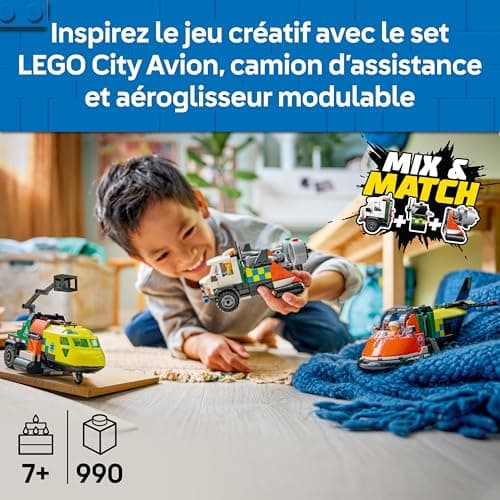 LEGO City 3-en-1 Avion, Camion d’Assistance et Aéroglisseur Modulable - Jeu de Construction - Maquettes de Véhicules de Secours à Combiner - 3 Minifigurines - Idée Cadeau STEM pour Garçon 7 Ans 60505 - Image 4