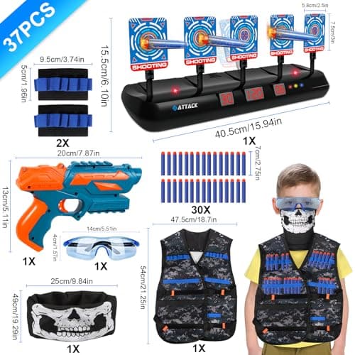 Nerf Target with 5 Targets 3 Modes, Target with Gun Toys, Tactical Vest, 30 Foam Darts, Electronic Shooting Game with Light and Sound Effect, Toy for 3+ Years Boys Girls - Image 5