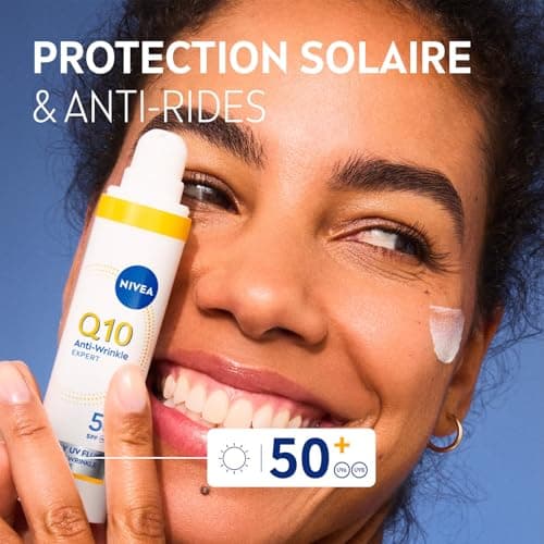 NIVEA Q10 Anti-Rides Expert - Fluide Anti-UV Quotidien FPS 50 - Soin Visage Combleur De Rides - Haute Protection UVA/UVB - 12H Anti-Brillance - Q10 Pur & Glycostop - Tous Types De Peaux - 40 ml - Image 4