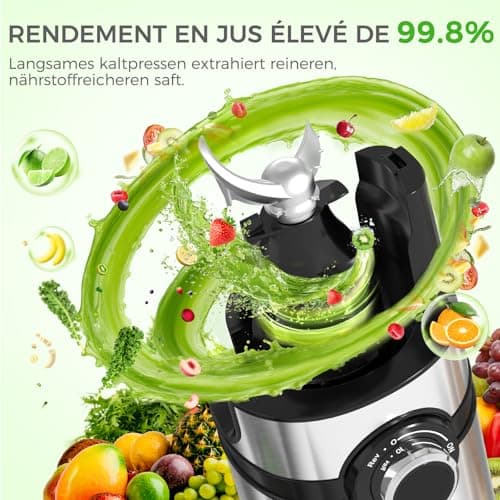 YASHE Extracteur de jus, juicer machine avec goulotte large de 12,7 cm pour fruits et légumes entiers, presse-agrumes avec auto-alimentation, haut rendement en jus, facile à nettoyer, noir - Image 4