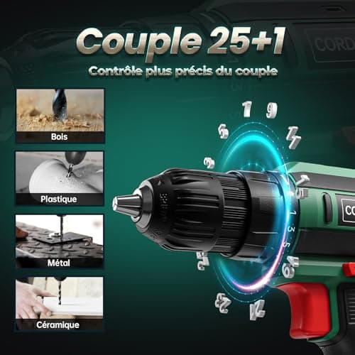 20V Cordless Drill Bit Driver, Max 42Nm Cordless Drill Devicer, 2 Speed Screwdriver, Compatible with Makita Batteries, 2000mAh Battery, 25+1 Torque, 10mm Chuck, LED Green - Image 7