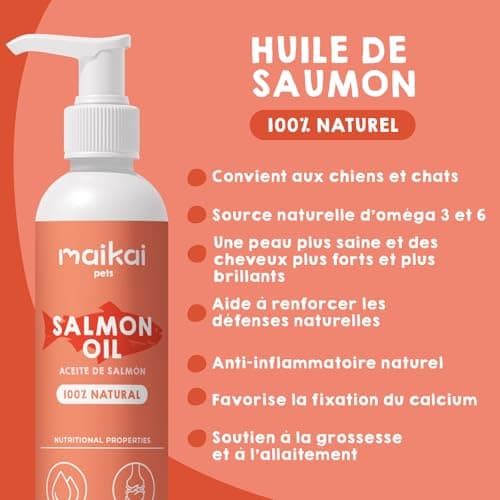 MAIKAI Cold Pressed Natural Salmon Oil - Rich in Omega 3 + 6 - Barf Supplement Anti-Dandruff + Anti-Inflammatory for Dogs and Cats - 1L - Image 4