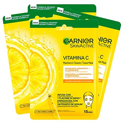 4x Garnier SkinActive Masque Visage Jetable en Tissu Hydratant et Illuminant avec Vitamine C et Acide Hyaluronique - 4 Masques Jetables - Image 3