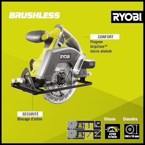 RYOBI - ONE+ circular saw 18 Volts - Ø150 mm, 4700 rpm, Comes with a 18-tooth blade 150 mm bore 10 mm and a 4Ah battery & its charger - R18CSP-140GZL - Image 4