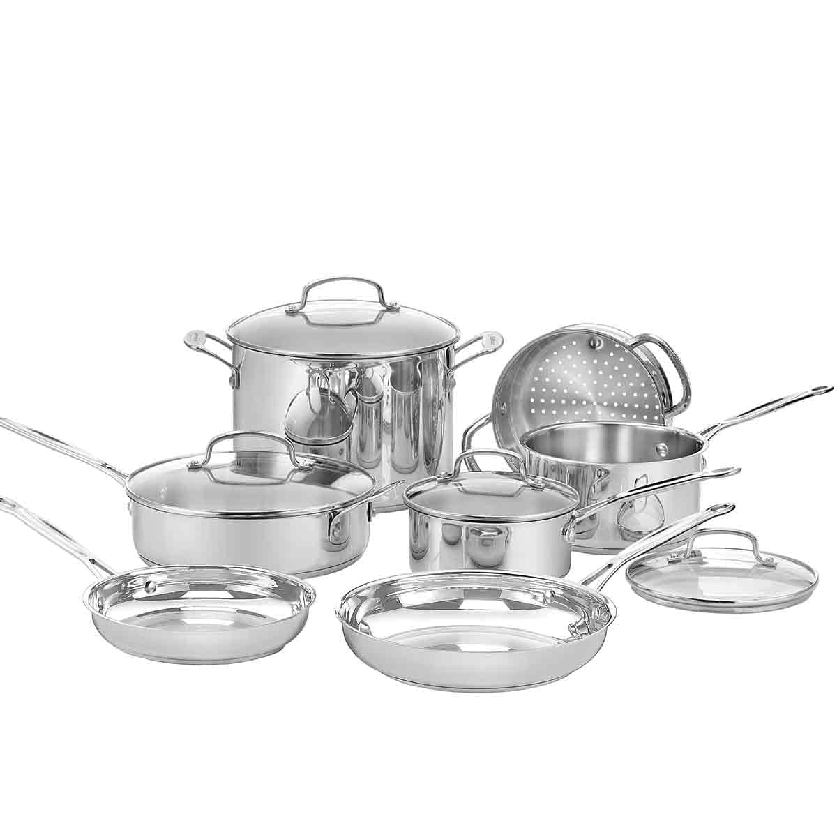 Cuisinart Chef's Classic Stainless Steel Cookware Set 11 pcs: pots, pans, steamer, steamer | Induction | Aluminium base | Cool Grip handles | Markings | Glass lids | Dishwasher - 7711G - Image 1