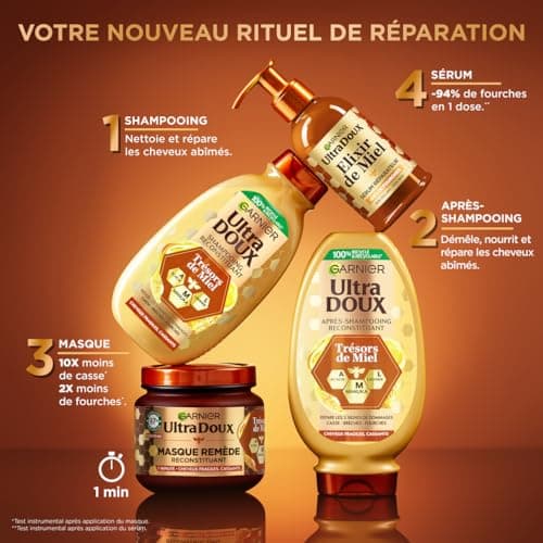 Garnier Ultra Doux Trésors de Miel - Replenishing Hair Routine - Shampoo, Conditioner & Mask - With Beeswax & Acacia Honey - For Fragile & Brittle Hair - Image 4