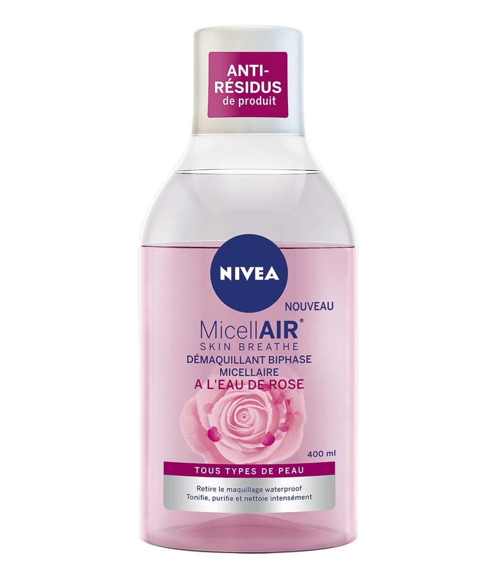 NIVEA - Biphase Rose Care Micellar Water - Waterproof Effectiveness - Face, Eyes, Lips - Cleanses, Tones & Purifies - Fresh & Hydrated Skin - Organic Rose Water - All Skin Types - 400ml - Image 1