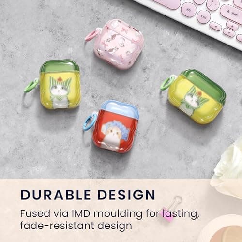 kwmobile In-Ear Earphone Case for Apple Airpods Pro 2 / Pro 1 Case with Carabiner - Earphone Cover - Fishing Cat - Image 7