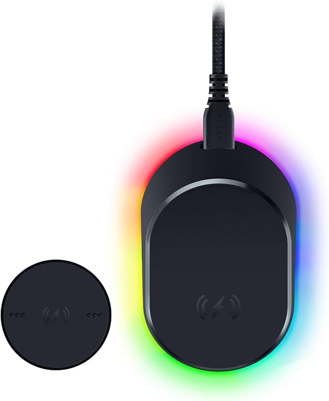 Razer Mouse Dock Pro & Charging Puck - Magnetic Wireless Charging Station & Compatible Mouse Module (Hyperspeed 4K Hz, Chroma 8 RGB e Lighting) - Black