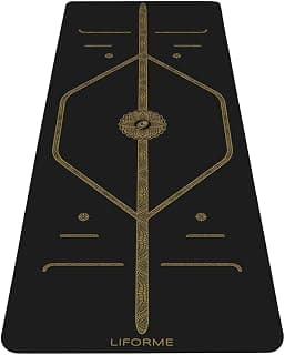 Printed Yoga Mat - Free Yoga Bag Included - Patented Alignment System, Warrior-Style Grip, Non-Slip, Sweat Resistant, Long, Wide (Black & Gold)