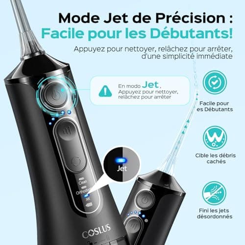 COSLUS Oral Irrigator Dental Jet Irrigator: 3 Modes & 18 Levels, Dental Spike Water for Orthodontics, Dental Appliance, Sensitive Gums, Compact for Travel, Family Use, Glossy Black, C51 - Image 5
