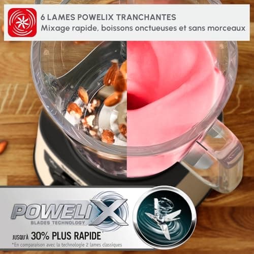 Moulinex Blender électrique, 1200 W, Bol verre capacité utile 1,5 L, Mixeur Smoothie, Technologie de lames Powelix, Haute qualité, Nettoyage facile, PerfectMix Noir/Or LM871A10 - Image 9