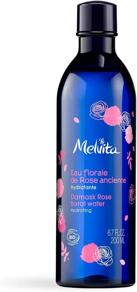 Melvita - Revitalizing Rose Floral Water - Moisturizing and Refreshing Lotion - Fragrance Free - 100% Natural - Certified Organic and Vegan - Made in France - Bottle 200 ml without spray
