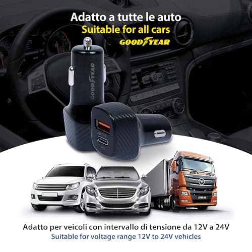 Goodyear 1 USB Q.C 3.0 & 1 USB-C PD20 W, Fast Mobile Charging, Car Cigarette Lighter Socket, 2 USB Ports/USB-C - Image 5
