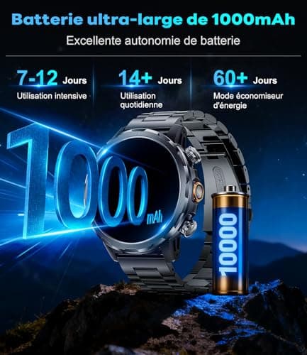 Men's Smart Watch with Bluetooth Call 1000mAh, 1.7 Inch HD Screen/LED Lamp/100+ Sports Modes, Heart Rate Monitoring/SpO2/Sleep IP68 Waterproof Compatible with Android iOS - Image 4
