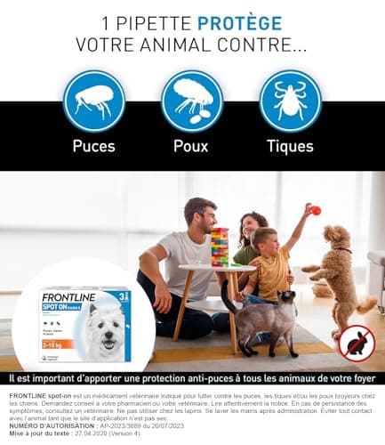 Frontline Spot-on Dog Anti-Fleas, Ticks & Lice Crushers – Protects for 8 Weeks Against Fleas/4 Weeks Against Ticks – for Small Dogs 2 to 10 kg – Made in France – 3 Pipettes - Image 6