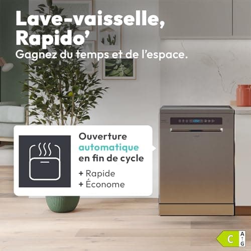 CANDY - Dishwasher - Free Standing - 14 Cutlery - Energy Class C - Maxi Bowl, Wash & Dry 35 min, Automatic Opening, Remote Control - Stainless Steel - 60 x 82 cm - Model CF 4C6F0X - Image 3