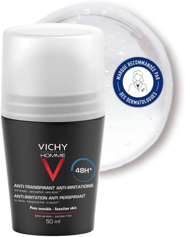 Vichy Homme, Déodorant Roll-On, Anti-Transpirant à l'Efficacité Longue Durée 48 H, Action Anti-Irritations, Pour Transpiration Intense, Adapté aux Peaux Sensibles, 50 ml - Image 1