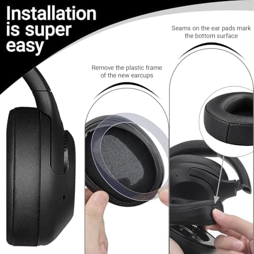 1 Pair of Ear Pads for Sony WH-XB900N, WH-CH710N, WH-CH720N, WH-RF400, MDR-RF895RK Over-Ear Headphones with Phonic Insulation Foam (Protein Leather - Black) - Image 4