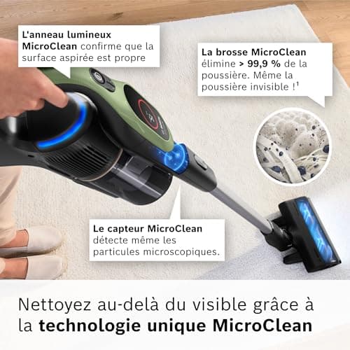 Bosch, aspirateur Balai sans Fil, Unlimited 9, Batterie 3.0 Ah, Technologie MicroClean, bac à poussières Facile à Vider, éclairage LED, Vert, BBS921TBA - Image 5