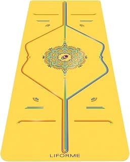 Printed Yoga Mat - Free Yoga Bag Included - Patented Alignment System, Warrior-Style Grip, Non-Slip, Sweat Resistant, Long, Wide (Yellow Hope)