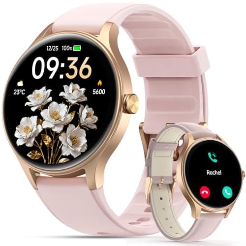 Unisex Round Smartwatch (2 Bracelets), 1.27 Inch HD 40 mm Smartwatch for iOS, Samsung, Android, Sports Watch with Bluetooth Call, Health and Sleep Tracking, 120 Sports Modes, IP68 Waterproof - Image 3