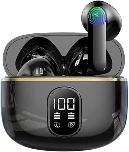 BOXSSROG Wireless Bluetooth Headphones, Bluetooth 5.3 Headphones with 4 ENC Noise Reduction Mic LED Screen HiFi Stereo Sound 42H Playtime IP6 Waterproof Sport Headset Touch Control for iOS Android