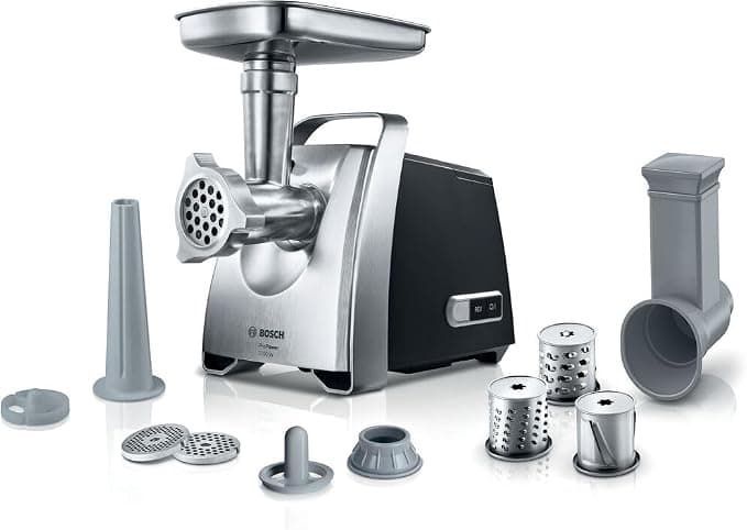 Bosch ProPower MFW68640 Multipurpose Meat Grinder - Up to 10 Pounds of Meat Per Minute - Sausage Garnisher - 7 Accessories for Grating, Mincing and More - 2200W Watt, Black - Image 1