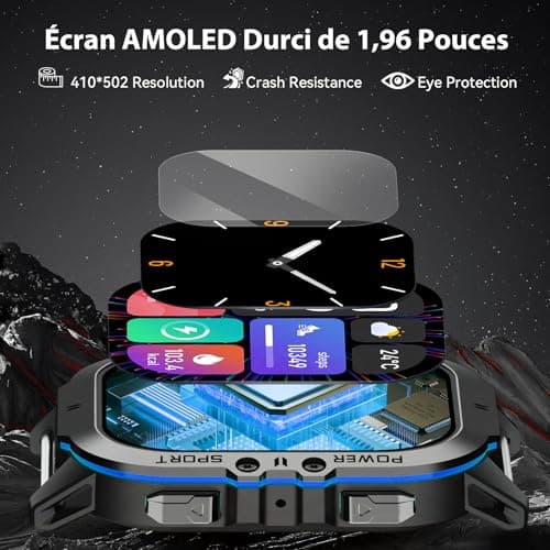 OUKITEL Men's Smart Watch, 1.96 Inch HD Smartwatch with Bluetooth Call, 100 + Sports Modes, Sports Watch for Monitoring Cardio, Pedometer, Sleep, Waterproof 5 ATM, Smart Watch for Android iOS Black - Image 3