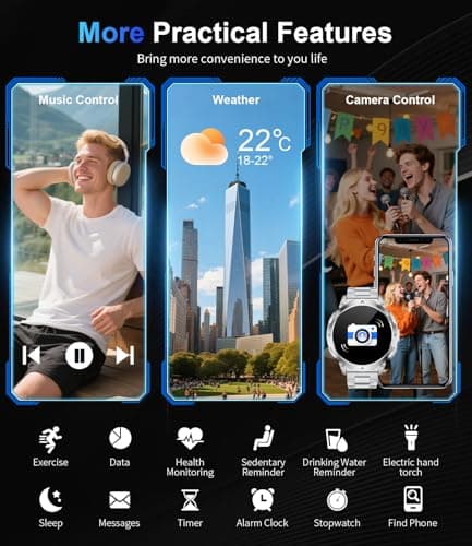 FOXBOX 1.62 Inch AMOLED Men's Smart Watch, 3ATM Waterproof Smartwatch with LED Torch for Android/iOS, Bluetooth Calling, 110+ Sportmodi, 24/7 Heart Rate/Sleep Monitoring, Silver - Image 4