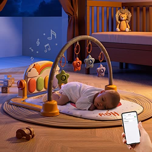 TUMAMA Baby Piano Gymnastics Mat, Luminous Play Mat with Arches, and 4 Rattles Toys, Suitable from 0 Months Gift Infant Toys - Image 4