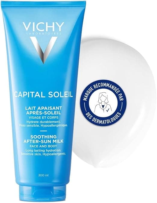 Vichy, Capital Soleil, After Sun Soothing Milk, Face and Body, Water Resistant, Enriched with Hyaluronic Acid for Soothing and Refreshing, All Skin Types, 300 ml