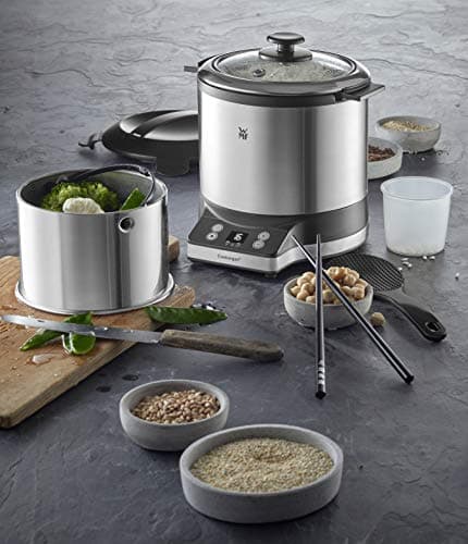 WMF KITCHENMINIS 0415260011 Rice Cooker, Capacity 1 L (250 g), Cooking Rice, Cereals, Vegetables (Steaming Basket Included), Elegant & Compact Stainless Steel Design, Timer & Keep Warm, 0415260011 - Image 3