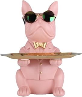 Bulldog Bulldog Statue Multifunction Resin Dog Storage Tray Decorative Dog Storage Tank Creative Storage Container Coin Purse Keychain (Pink)