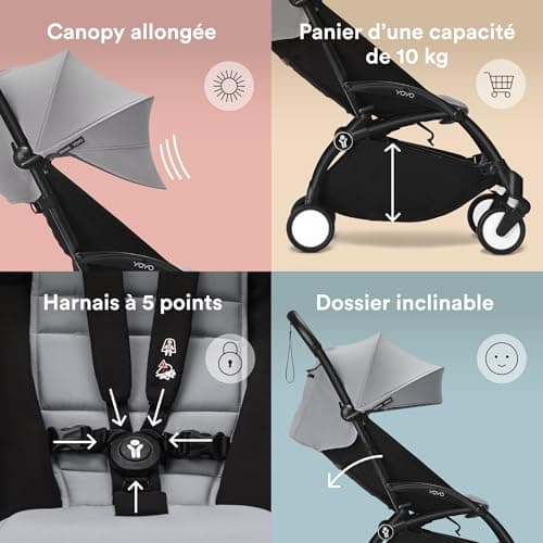 Stokke YOYO3 6+ Stroller - Black Frame + Colour Pack 6+ Stone + Hood - Easy Folding, Lightweight & Compact - Cabin Luggage Compatible - Image 7