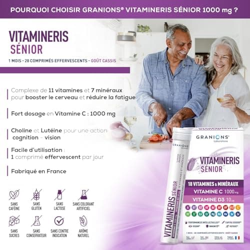 Granions Vitamineris Senior 1000mg - 28 Effervescent Tablets = 1 Month - Special for 50 Years and Above - Cognitive Functions - Immunity - 20 Vitamins, Minerals and Active - Made in France - Image 4