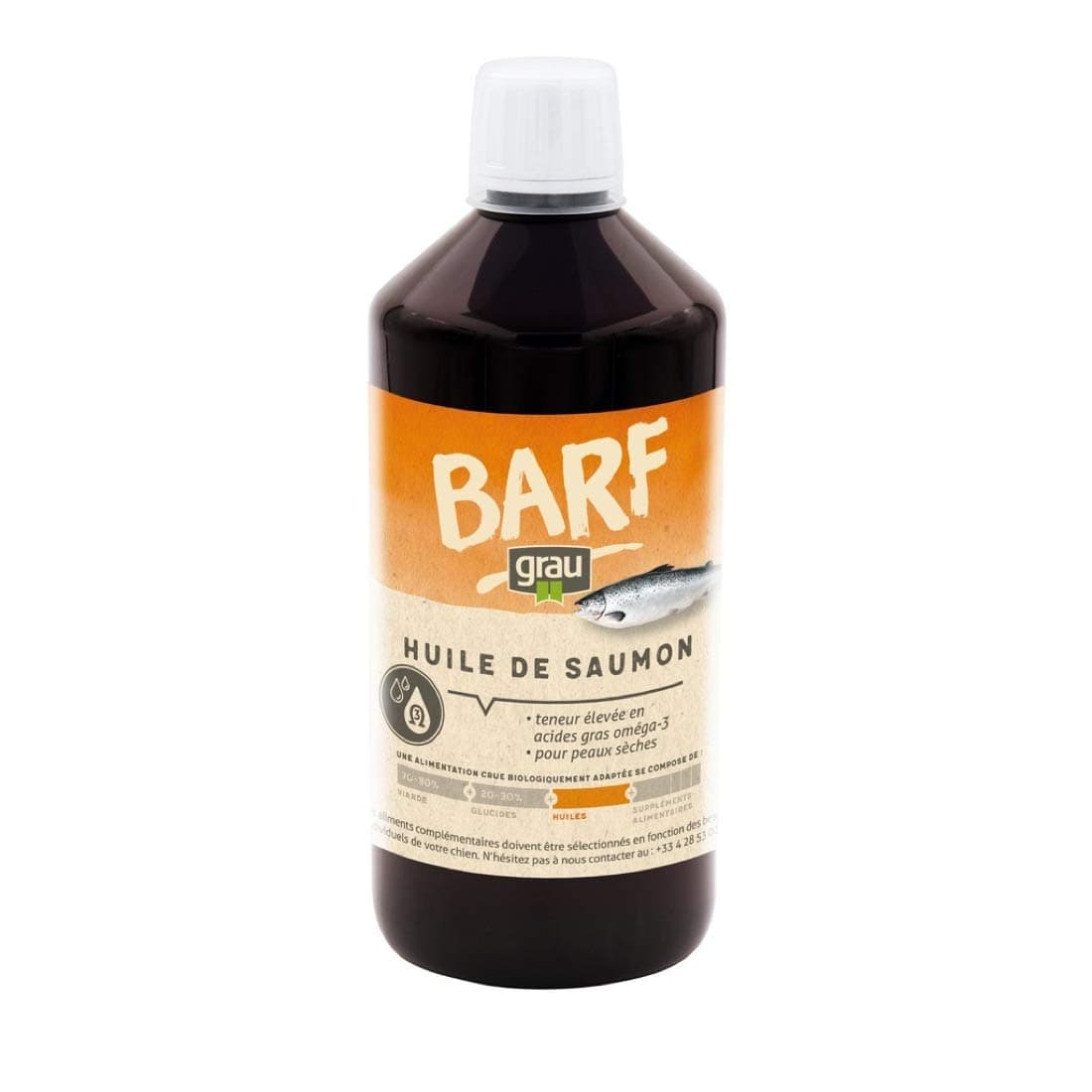 Salmon Oil GRAU The Original Salmon Oil, With Important Omega 3 & 6 Fatty Acids, For Skin And Coat, Pack Of 1 (1 x 750ml), Food Supplement For Dogs And Cats