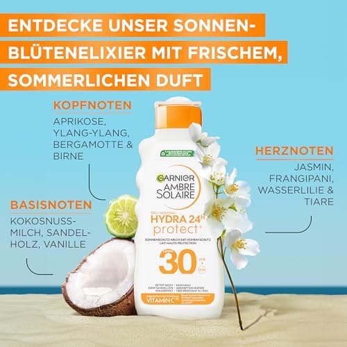 Garnier Ambre Solaire Hydra Protect+ Lait Solaire 24h SPF 30 Protection UVA et UVB avec Vitamine C 175 ml - Image 4