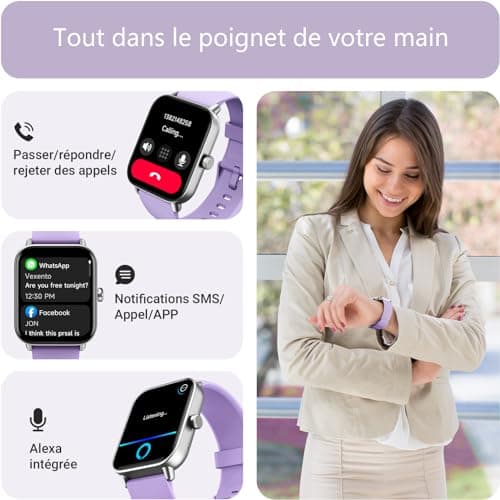 Women's Smart Watch for Samsung, iPhone, Android, 1.8 Inch Women's Smart Watch with Bluetooth Call, AI Voice, Built-in Alexa, Smartwatch Monitor SpO2, Sleep, Pedometer, Calories, IP68-Purple - Image 3