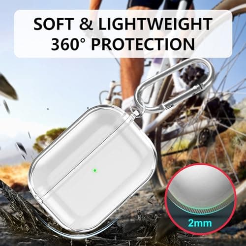 Compatible with AirPods Pro 3 Case, Visible LED Indicator, TPU Shockproof Protective Case with Key Ring and Cleaning Pen (Transparent) - Image 8