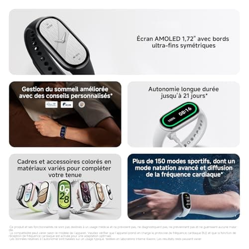Xiaomi Smart Band 10, Montre Connectée, Boîtier alu, Suivi d'Activité, Écran AMOLED 1.72'', Autonomie 21 Jours, Charge Rapide, Suivi santé & Sommeil,150+ Sports, iOS & Android, 5 ATM, Boussole - Image 4