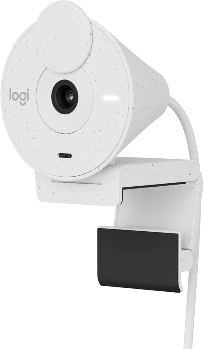 Google Logitech Brio 300 Full HD Webcam with Privacy, Noise Cancelling Microphone, USB-C, Certified for Zoom, Microsoft Teams, Google Meet, Auto Light Correction, White
