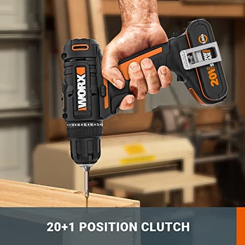 WORX Cordless Drill 18 V (20 V MAX) WX100.3, PowerShare, Max Torque, Variable Speed, LED Light, 10 mm Keyless Chuck, 2 Batteries Included - Image 5