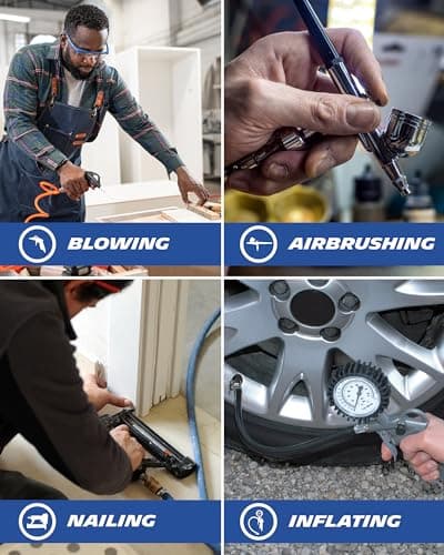 Michelin MB1 Portable Air Compressor, Oil-Free Air Compressor with 1 m Hose, Inflating Gun with Pressure Gauge and 6 Nozzles, Max Pressure 8 Bar, Power 1.5 HP - Image 5