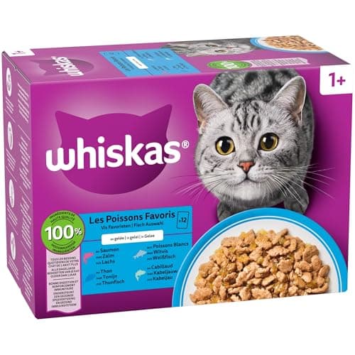 WHISKAS Cat Meal - 48 Freshness Sachets (Pack of 4 Packs 12 x 85g) - Favorite Fish (4 Varieties) - Food for Adult Cats in Jelly - Image 5