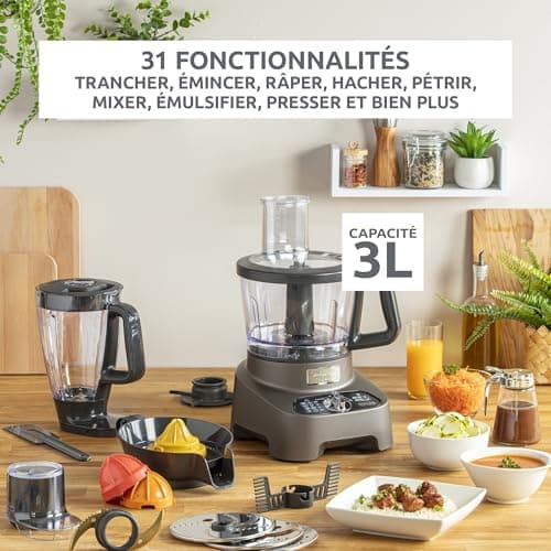 Moulinex Double Force Multifunctional Robot, 1000 W, Multipurpose Blender 2L, 10 Accessories, 31 Functions, Chopper, Graters, Juicer, FP825E10 - Image 4