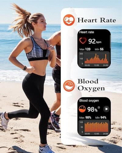 RUIMEN Montre Connectée Homme Femme avec Appel Bluetooth Smartwatch avec Podometre Cardiofrequencemetre Oxymetre Montre Sport pour iPhone Android Etanche IP68 Notification Chronometre Meteo Noir - Image 5