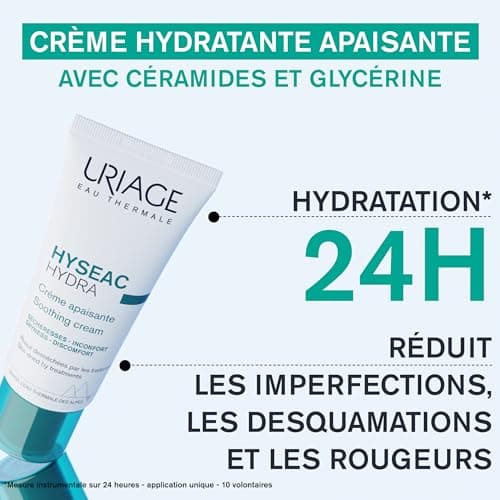 Uriage Hyseac Hydra Crème Apaisante - Hydratation 24H, Réduction Tiraillements - Texture Légère, Absorption Rapide - Fini Mat Instantané - Idéale pour les Peaux Asséchées par les Traitements - 40ml - Image 4