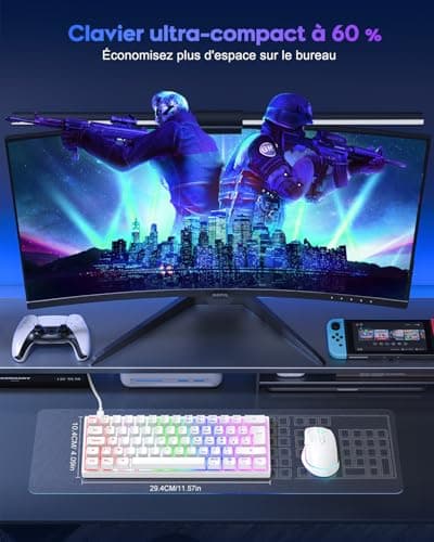 TECURS AZERTY Mechanical Gaming Keyboard, Wired Gaming Keyboard, 60% Mini LED Backlit Keyboard, Anti-Ghosting, Blue Switches for PC/Windows/PS4/PS5, White - Image 4