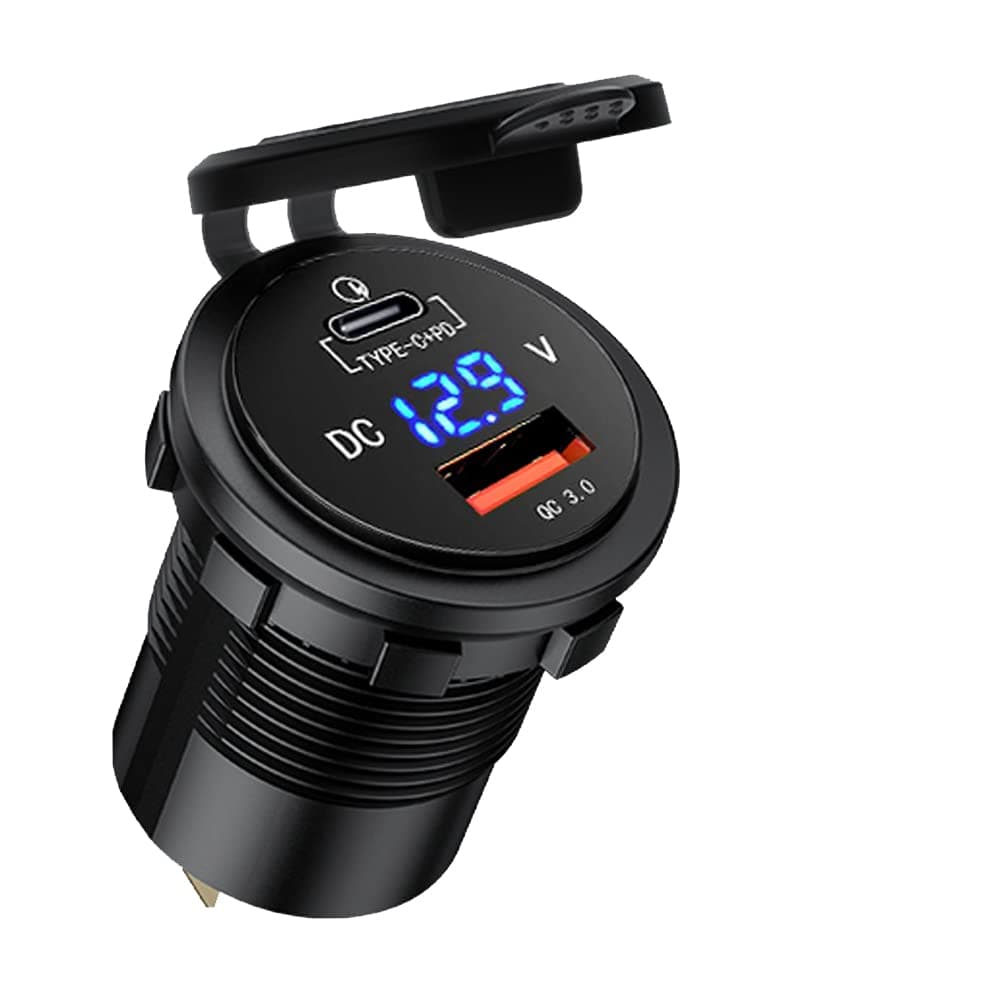 Shell GemCoo PD Fast Charger USB C Car Type C and QC3.0 Charger 12 V/24 V QC 3.0 64 W USB Charger Socket Metal Aluminium Shell for Car, Aarine, Motorcycle, Boat, Caravan (Arancio)